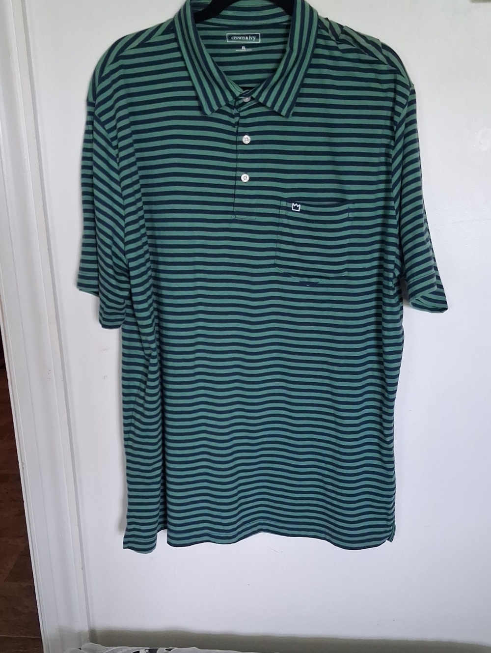 crown & ivy Navy and Dark Green Striped Polo